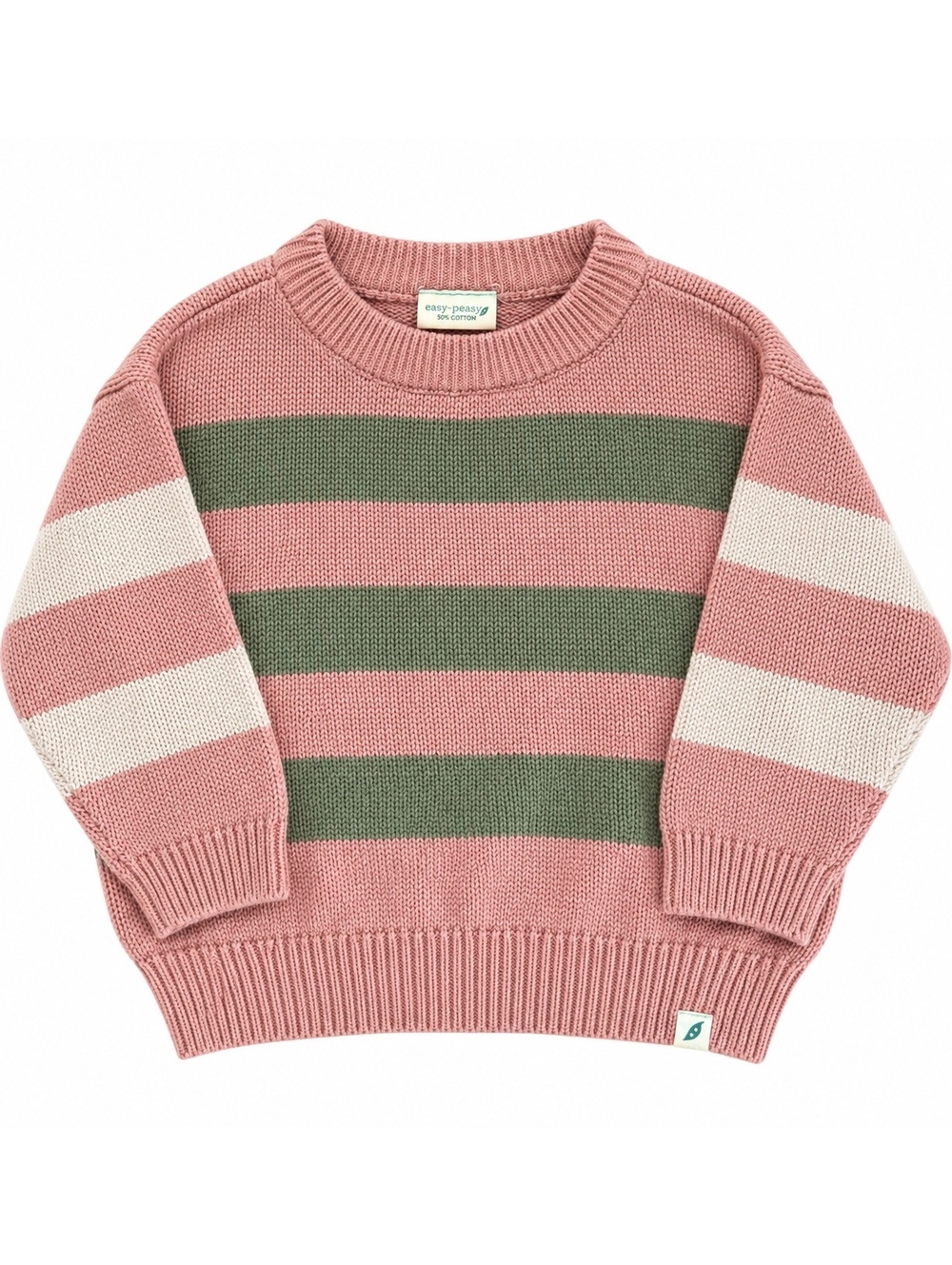 Easy Peasy 18M Fall Colorblock Knit Sweater Pink Olive Cream Cotton Blend
